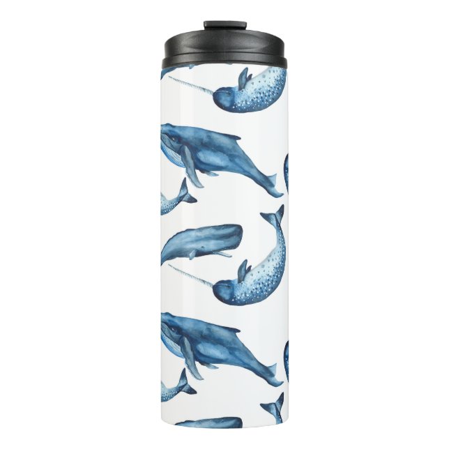 Beautiful Blue Whales and Narwhals Thermal Tumbler (Front)