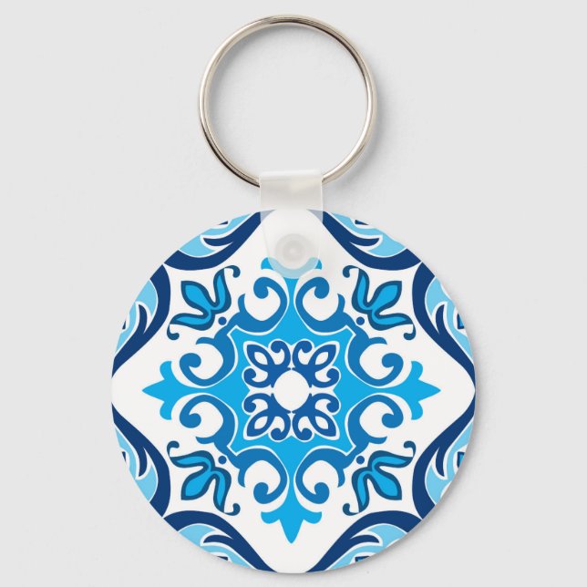 💙🤍 Beautiful blue - white Azulejos X, Keychain (Front)