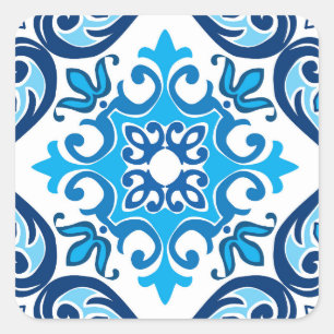 💙🤍 Beautiful blue - white Azulejos X, Square Sticker