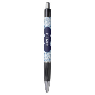 Beautiful Blue & White Floral Personalized Name Pen