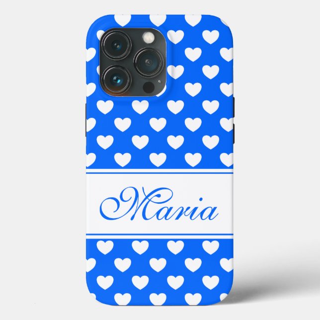 Beautiful Blue White Hearts Pattern And Your Name  Case-Mate iPhone Case (Back)