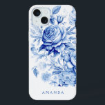 Beautiful Blue/White Personalized Roses iPhone 15 Plus Case<br><div class="desc">Gorgeous clean and traditional China blue/white watercolor style roses and wildflowers with text field for your name or monogram.</div>