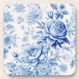 Beautiful Blue & White Roses & Wildflowers Coaster