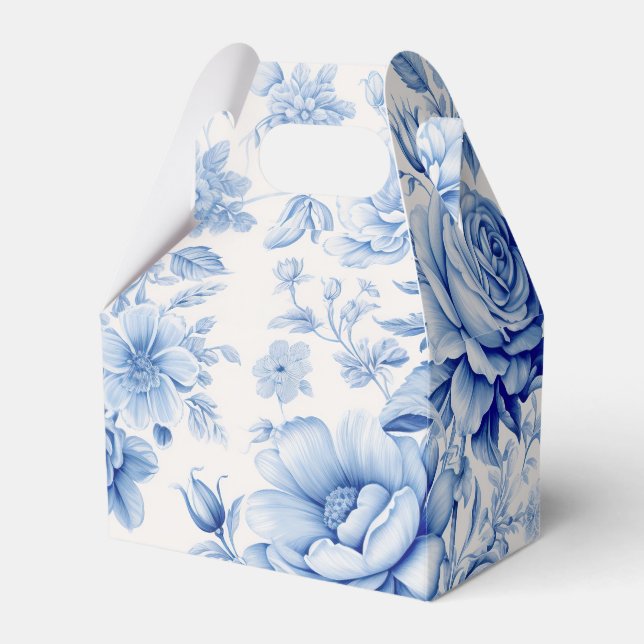 Beautiful Blue & White Roses & Wildflowers Favor Box (Front Side)