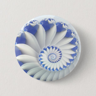 Beautiful Blue & White Sea Shell Fine Fractal Art 2 Inch Round Button