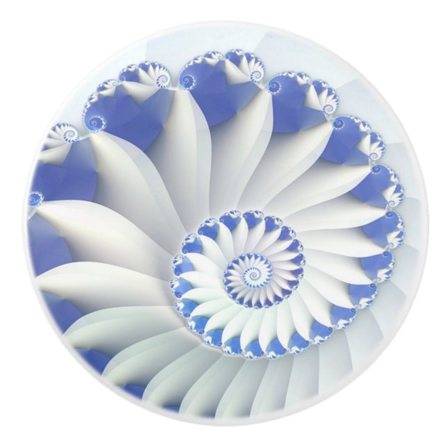 Beautiful Blue & White Sea Shell Fine Fractal Art Ceramic Knob (Front)