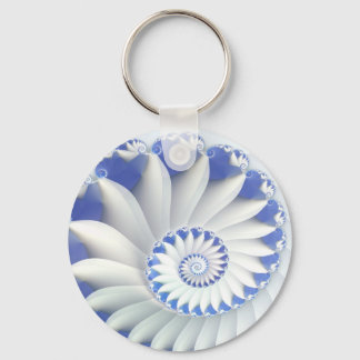 Beautiful Blue & White Sea Shell Fine Fractal Art Keychain