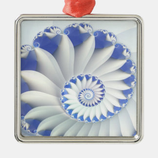 Beautiful Blue & White Sea Shell Fine Fractal Art Metal Ornament