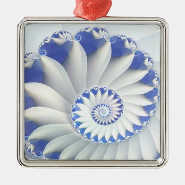 Beautiful Blue & White Sea Shell Fine Fractal Art Metal Ornament (Front)
