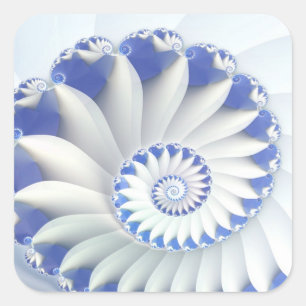 Beautiful Blue & White Sea Shell Fine Fractal Art Square Sticker