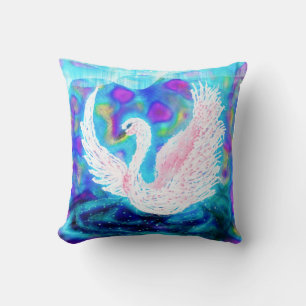 Beautiful Blue White Swan Fantasy Throw Pillow