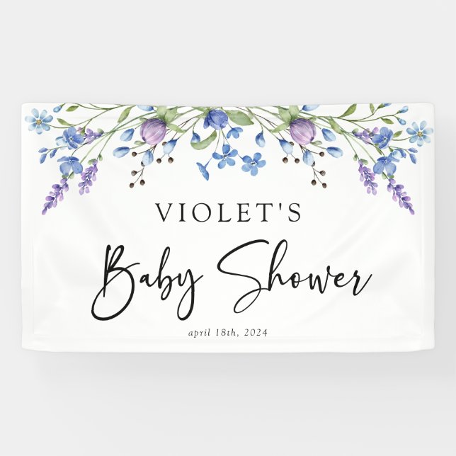 Beautiful Blue Wildflower Baby Shower Banner (Horizontal)
