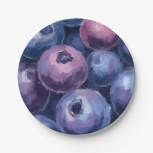 Beautiful Blueberries Fruit Painting Paper Plate
