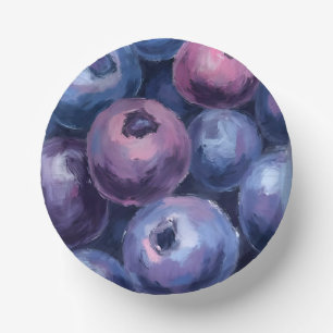 Beautiful Blueberries   Fruit Painting Paper Plate