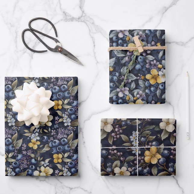 Beautiful Blueberry  Wrapping Paper Sheet (Front)