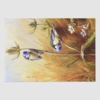 Beautiful Bluebirds on a Teasel Vintage Watercolor