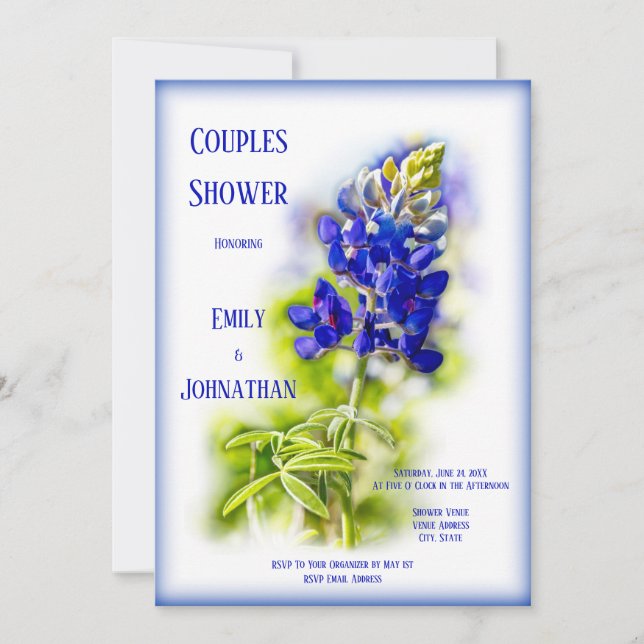 Beautiful Bluebonnet Floral, Modern Couples Shower Invitation (Front)
