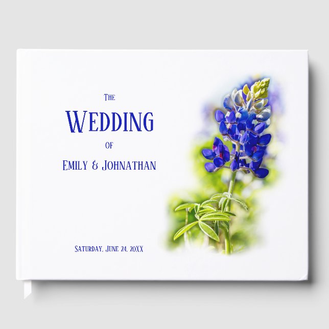 Beautiful Bluebonnet Floral, Modern Wedding, Guest Book (Front)