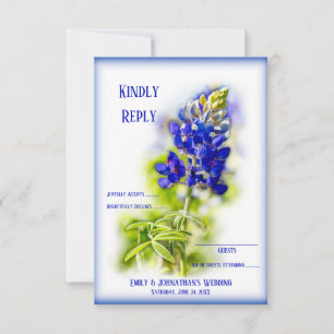 Beautiful Bluebonnet Floral, Modern Wedding RSVP, Thank You Card