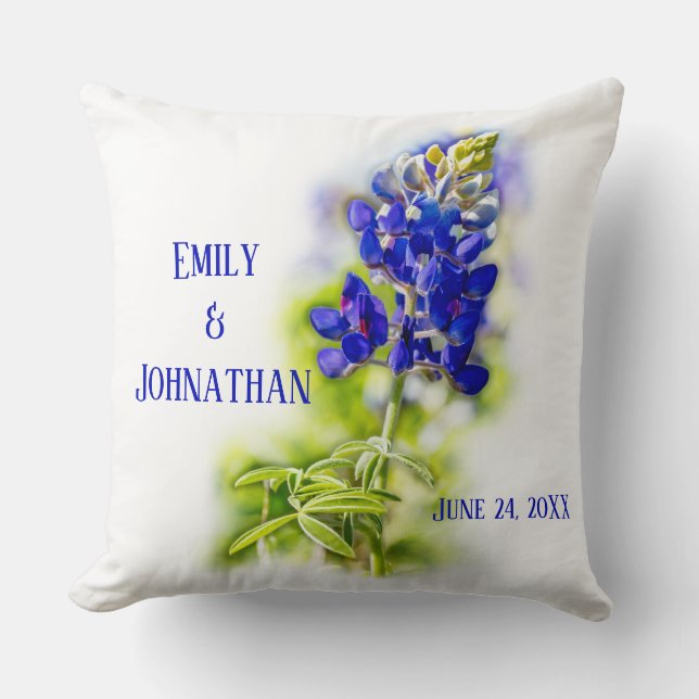 Beautiful Bluebonnet Floral, Modern Wedding Throw Pillow (Front)