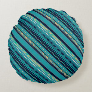 Beautiful Blues Geometric Stripe Round Pillow
