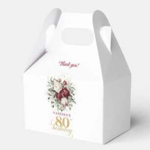Beautiful Blush Burgundy 80th Birthday Favour Box