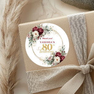 Beautiful Blush Burgundy 80th Birthday Stickers
