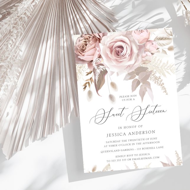 Beautiful Blush Dusty Rose & Ivory Sweet Sixteen Invitation (Creator Uploaded)