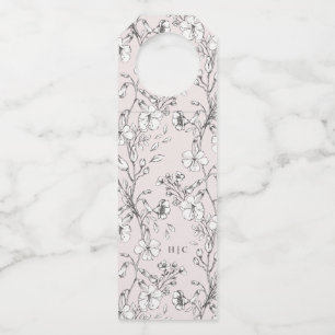 Beautiful Blush Floral Monogram Sketched Wedding Bottle Tag