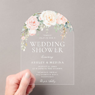 Beautiful Blush Floral Wedding Shower Acrylic Invitations