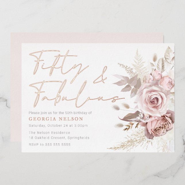  Beautiful Blush Flowers 50th Birthday Rose Gold (Front/Back)