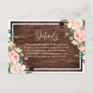 Beautiful Blush Flowers & Rustic Wood Wedding Enclosure Card