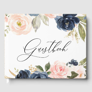 Beautiful Blush & Navy Floral Spring Wedding Guest Book