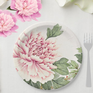 Beautiful Blush Pink Peony Romantic Floral Paper Plate