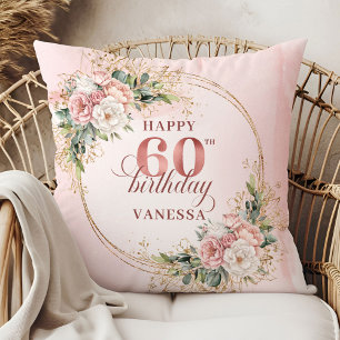 Beautiful Blush Pink Watercolor Boho 60th birthday Throw Pillow
