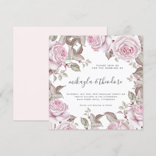 Beautiful Blush Pink Watercolor Roses Wedding Invitation