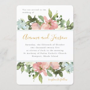 Beautiful Blush Watercolor Floral Wedding Invitation