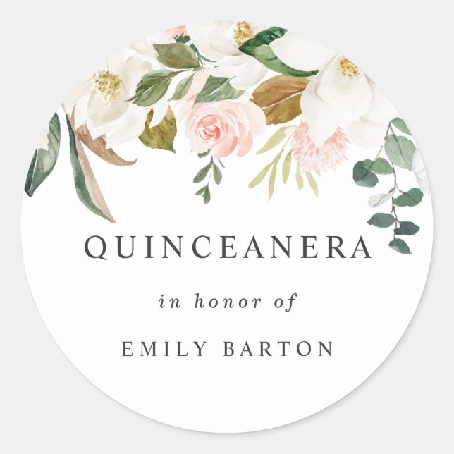 Beautiful Blush & White Floral Quinceanera Sticker (Front)