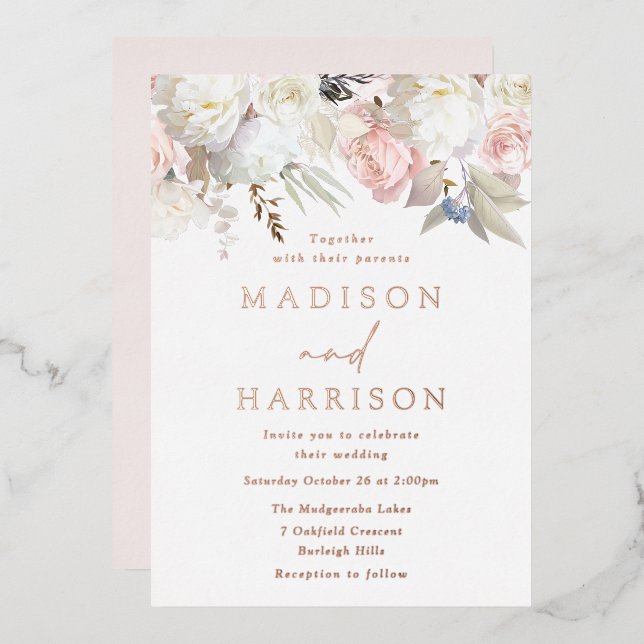 Beautiful Blush & White Floral Wedding Rose Gold (Front/Back)