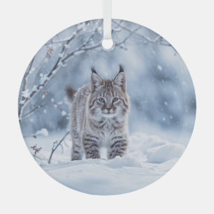 Beautiful Bobcat Wilderness Christmas Glass Ornament