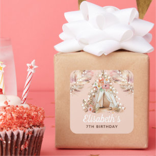 Beautiful Bohemian Girl Birthday Personalized Square Sticker