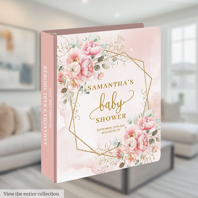 Beautiful boho blush pink flowers baby shower binder (Beautiful boho blush pink flowers baby shower 3 ring binder)