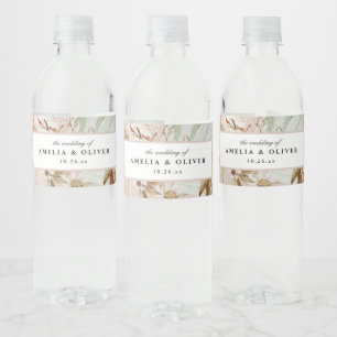 Beautiful Boho Botanical Wedding Water Bottle Label
