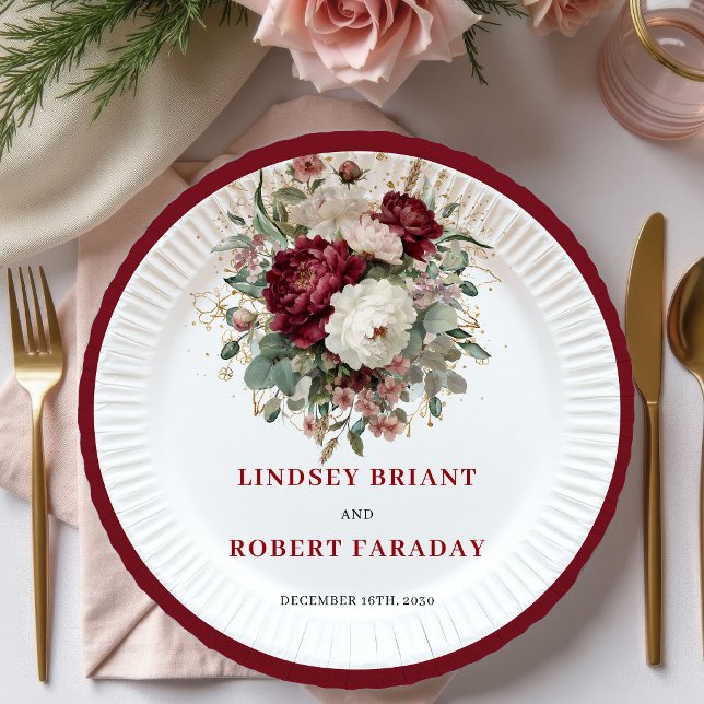 Beautiful Boho Burgundy Floral Wedding Plates (Beautiful Boho Burgundy Floral Wedding Plates)
