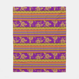 Beautiful Boho Chic Striped Floral Pattern Fleece Blanket