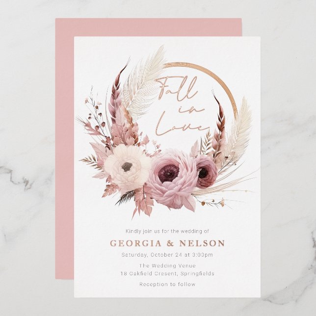 Beautiful Boho Fall Autumn Wedding Rose Gold (Front/Back)