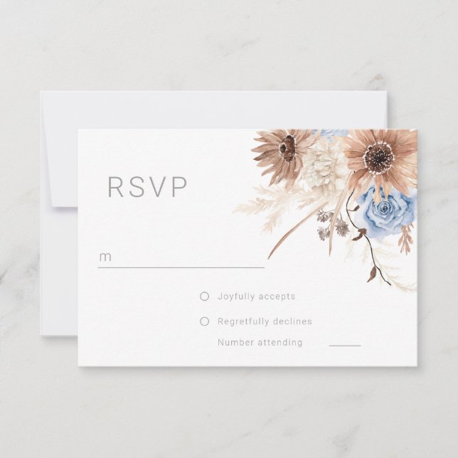 Beautiful Boho Floral All Seasons Wedding RSVP Card (Front)