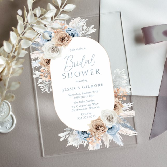 Beautiful Boho Floral Bridal Shower Acrylic Invitations (Creator Uploaded)