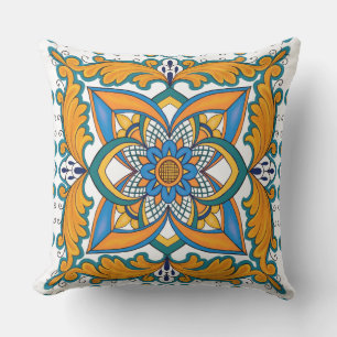 Beautiful Boho Italian Tile Outdoor Pillow