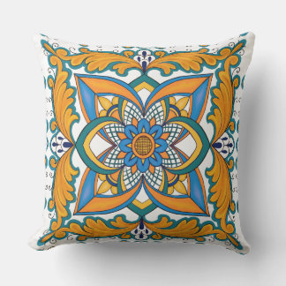 Beautiful Boho Italian Tile Outdoor Pillow